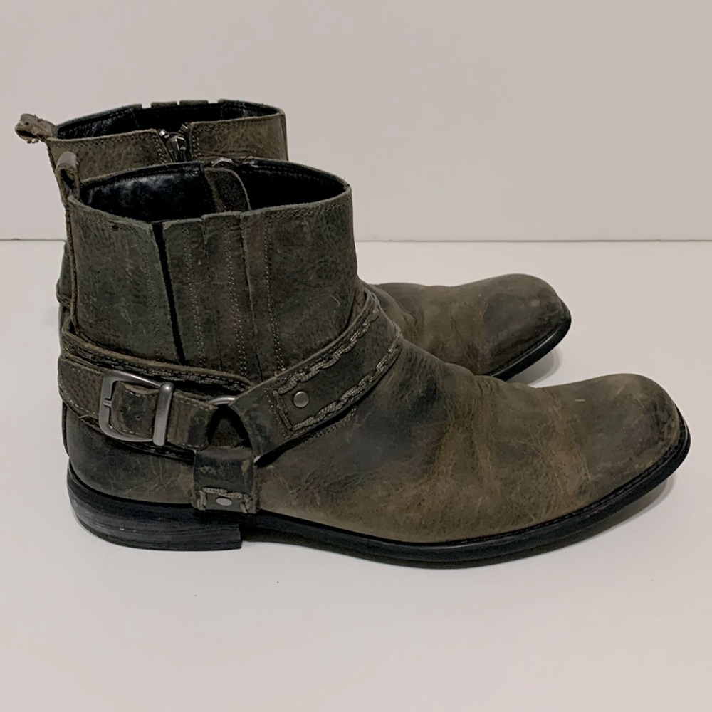 Bed Stu Men's Olive Brown Distressed Leather Harness Boots